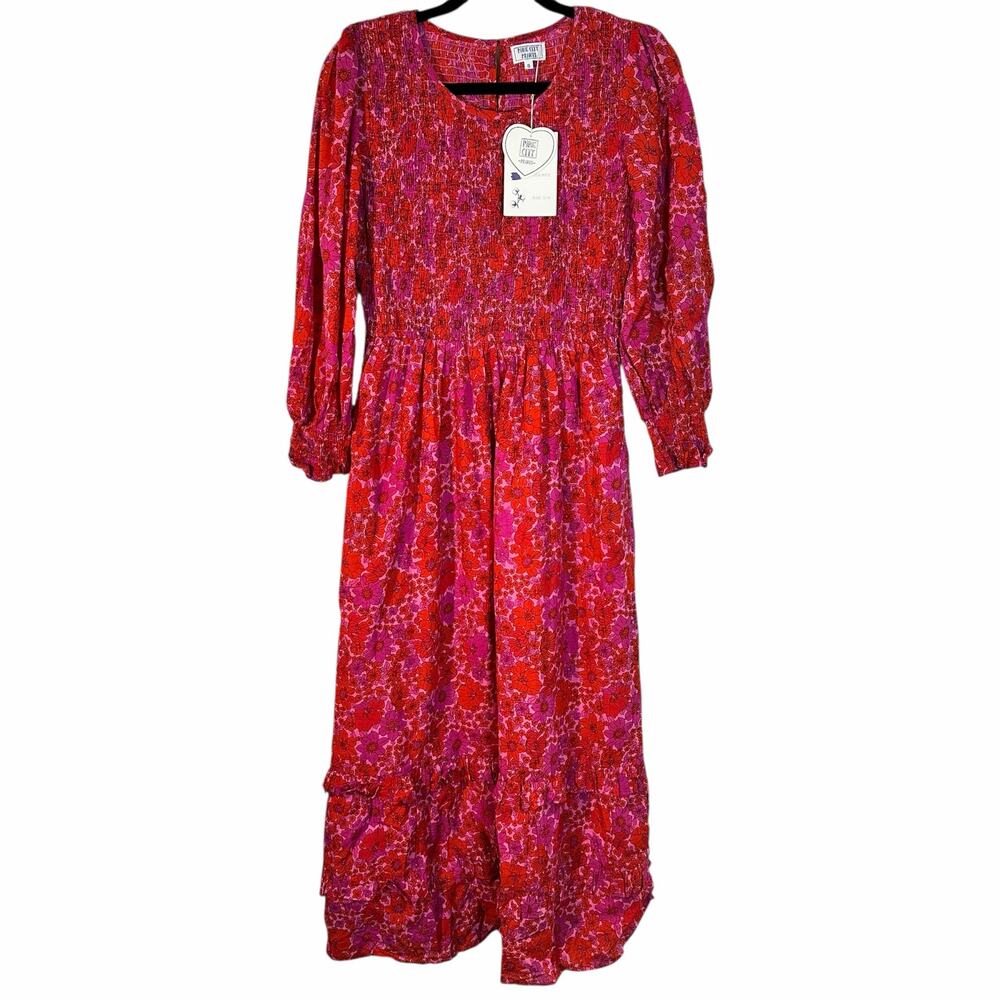Tuckernuck Raspberry Floral Smocked Midi Dress - Picture 3 of 9